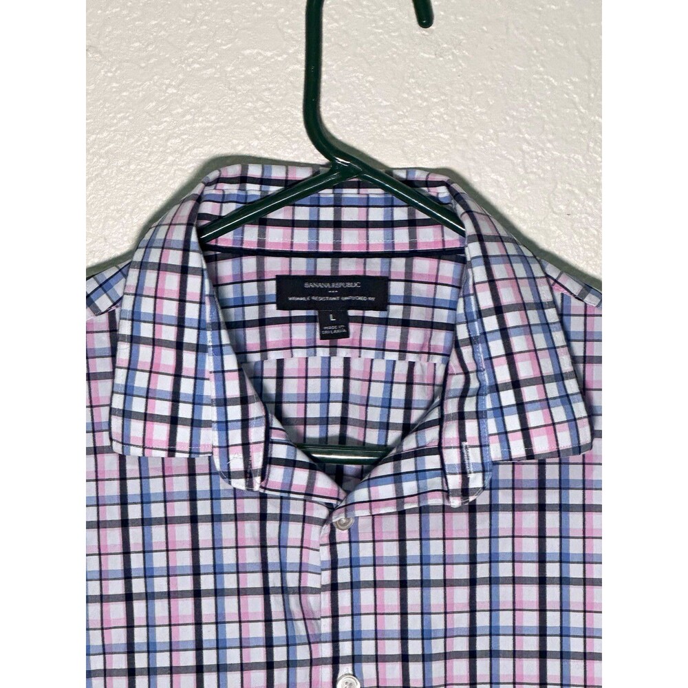Banana Republic Men's L Wrinkle Resistant Check Long Sleeve Point Collar Shirt